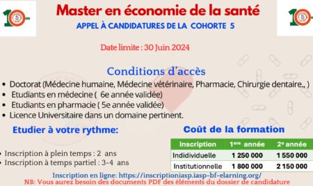 Appel à candidatures pour la cohorte 5 du Master en économie de la santé